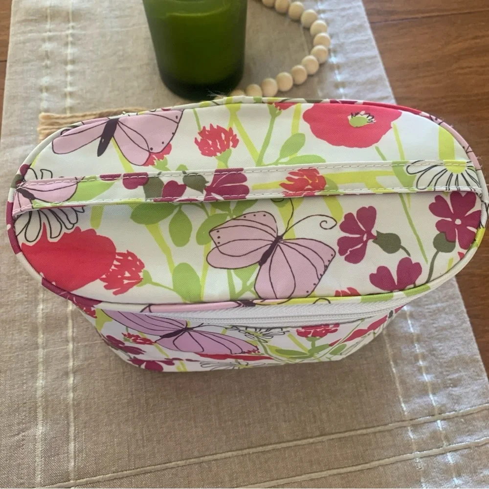Clinique Cosmetic Makeup Bag Flowers Butterflies Train Case w Handle + Small Bag